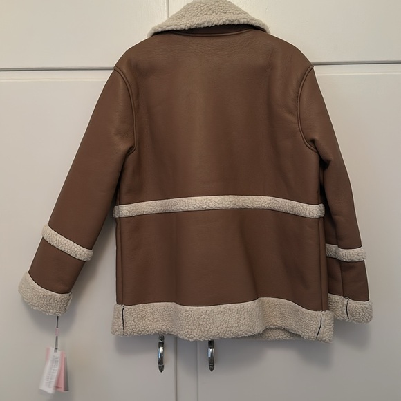 NWT Avec Les Filles Snap Front Coat Shearling Leather Mink/Beige L Shopbop - Picture 6 of 6